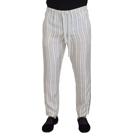 Dolce & Gabbana White Stripes Silk Lounge Trouser Pants