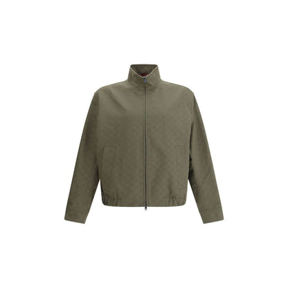 Gucci Green Cotton Bomber with high collar, front zipper, and ribbed cuffs for AW25 season, made in Italy