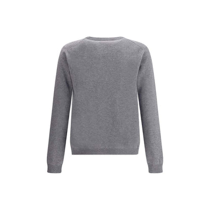 Back view of Gucci Gray Cashmere Sweatshirt showing ribbed details and iconic jacquard logo, crafted from 100% Kashmir.