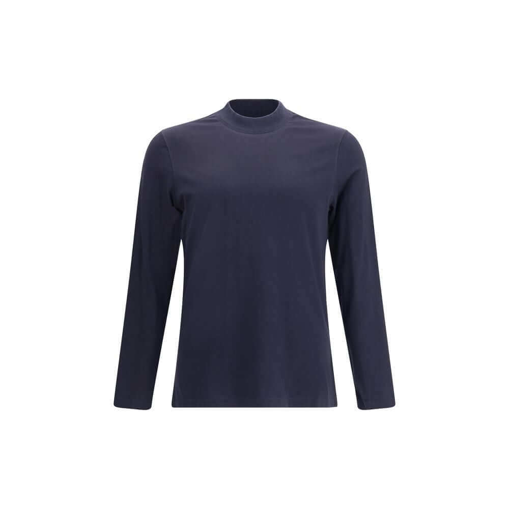 Brunello Cucinelli Blue Cotton Long Sleeve T-Shirt with ribbed crew neck and regular fit, perfect for casual looks, made in Italy.