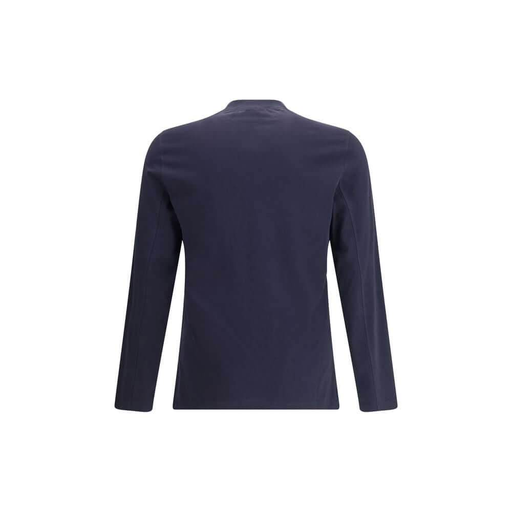 Back view of Brunello Cucinelli Blue Cotton Long Sleeve T-Shirt with ribbed crew neck and regular fit, ideal for casual style.