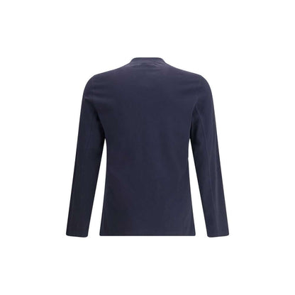 Back view of Brunello Cucinelli Blue Cotton Long Sleeve T-Shirt with ribbed crew neck and regular fit, ideal for casual style.