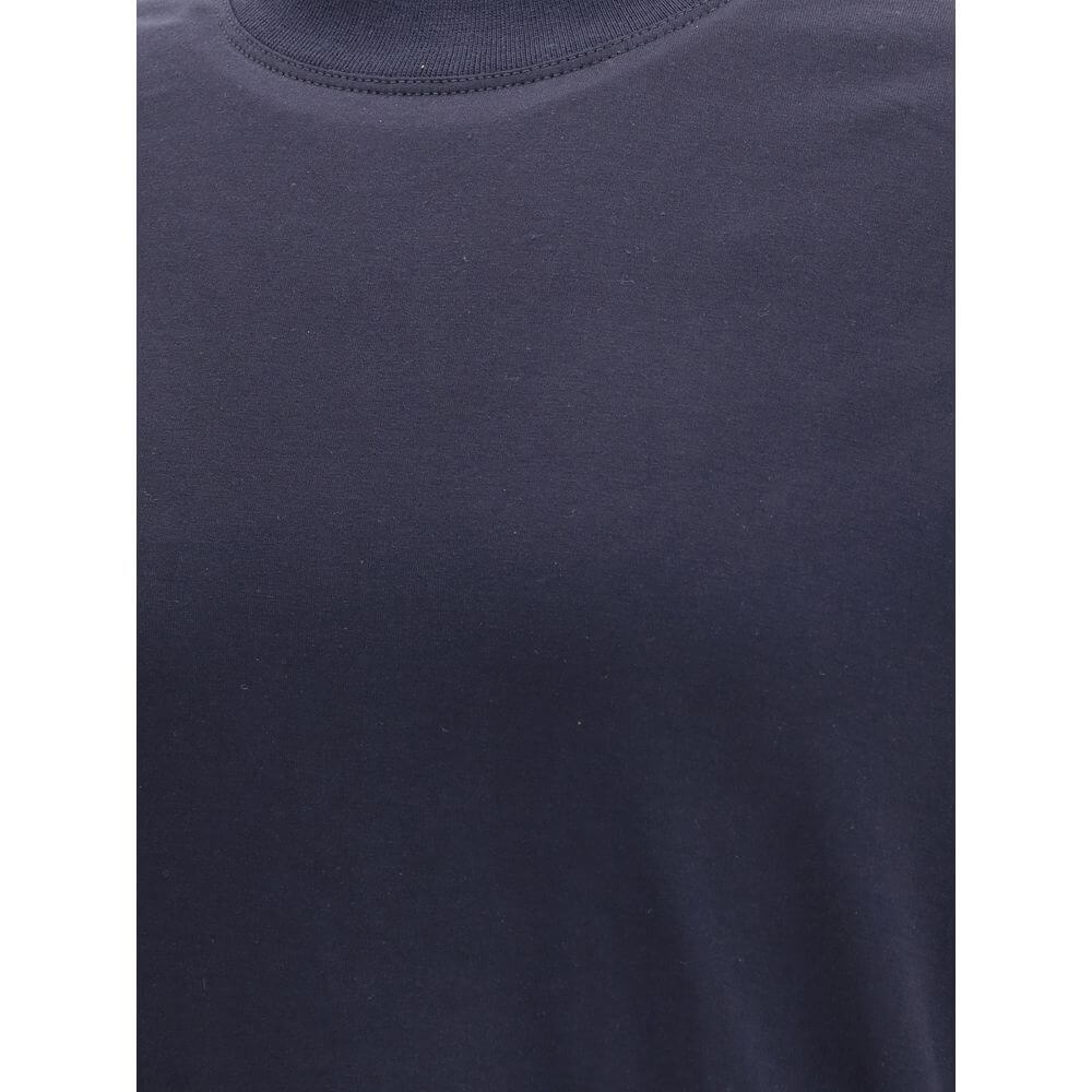 Brunello Cucinelli Blue Cotton Long Sleeve T-Shirt with ribbed crew neck, monochrome design, perfect for casual outfits.