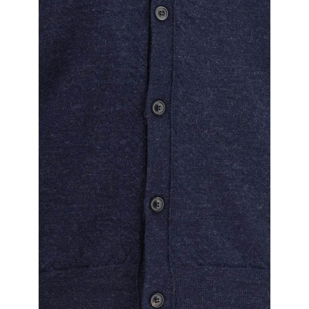 Margiela Blue Wool Cardigan with classic button closure and ribbed trim, AW25 collection, regular fit, 100% wool, made in Romania.
