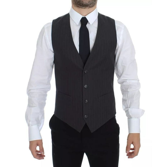 Dolce & Gabbana Gray Striped Formal Dress Gilet Vest