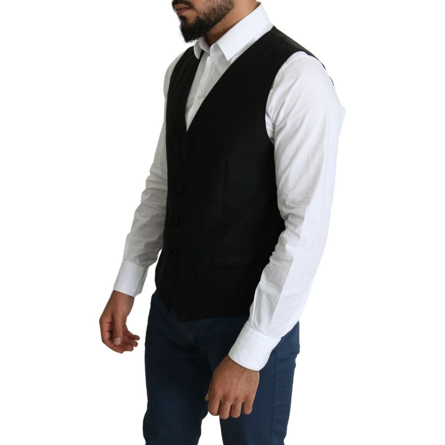 Dolce & Gabbana Black Wool Men Formal Waistcoat Vest