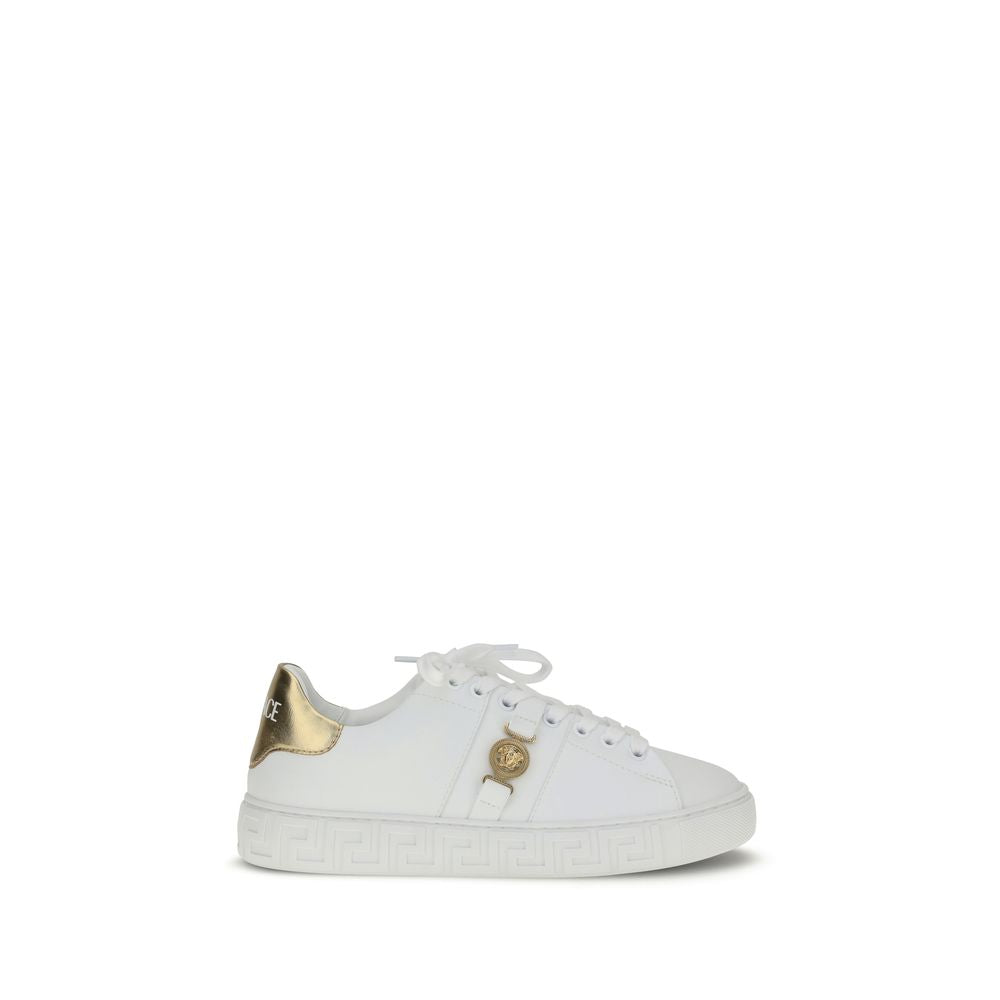 Versace White Calf Leather Bos Taurus Low Top Sneakers