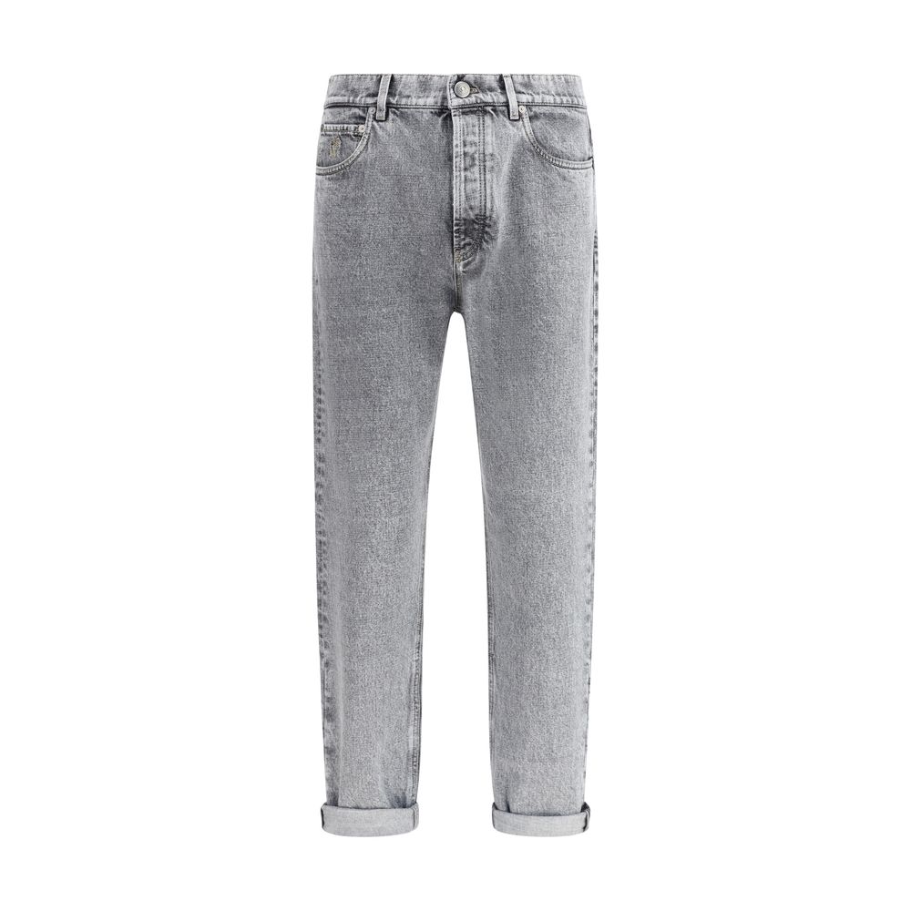Brunello Cucinelli Gray Cotton Straight-Leg Jeans