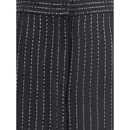 Giorgio Armani Black Silk Casual Pants with elegant pinstripe embroidery and sequins for a sophisticated look.