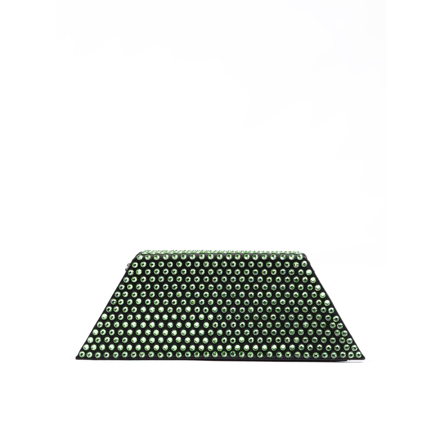 Amina Muaddi Mini Black Satin And Green Crystals Shoulder Bag