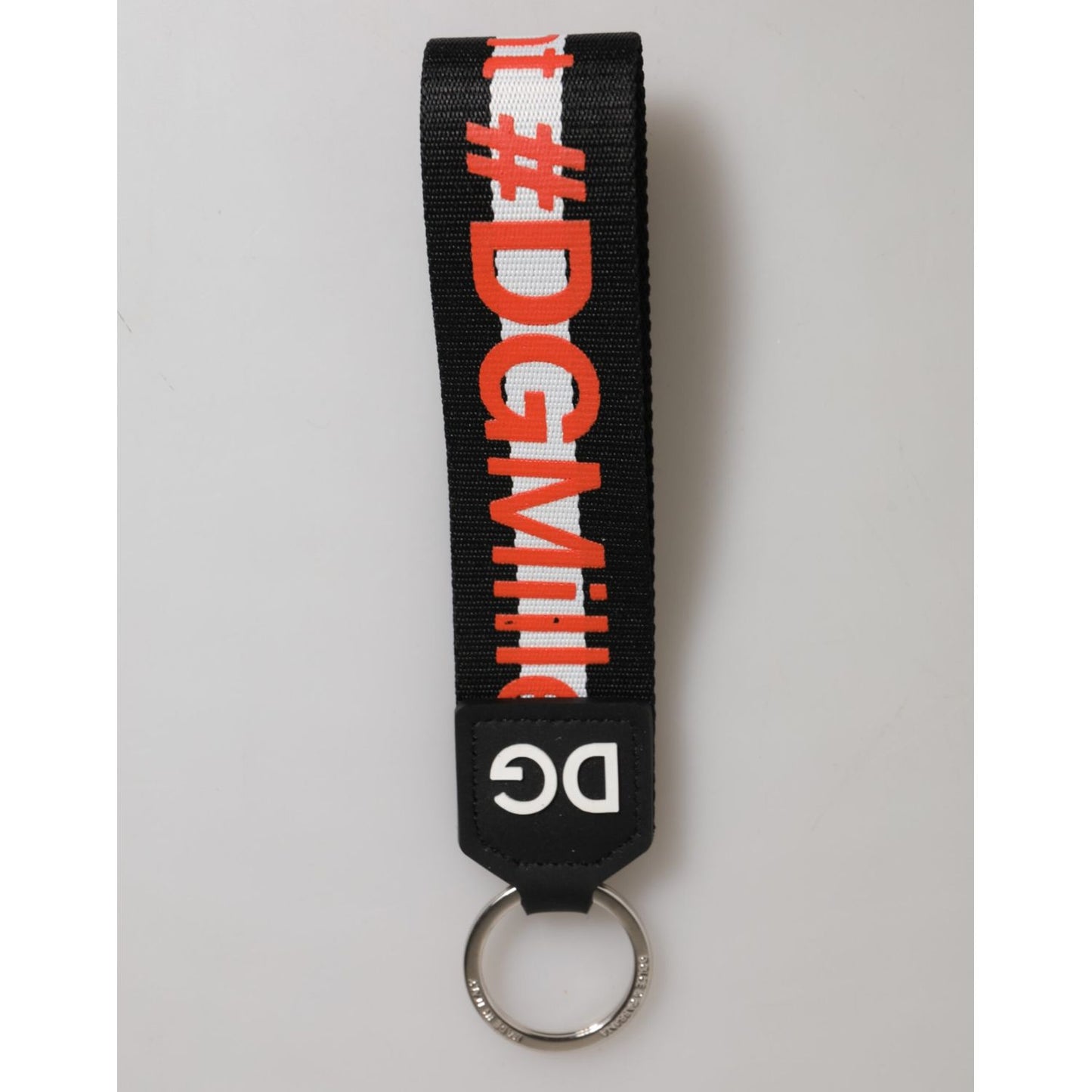 Dolce & Gabbana Black Red Logo Polyester Brass Holder Keychain Keyring