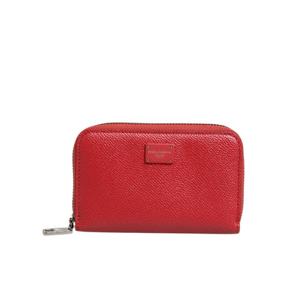 Dolce & Gabbana Red Leather Zip Around Logo Plaque Men Coin Purse Wallet