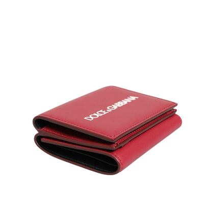 Dolce & Gabbana Red Leather Bold Logo Print Trifold Men Card Holder Wallet