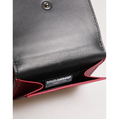 Dolce & Gabbana Red Leather Bold Logo Print Trifold Men Card Holder Wallet
