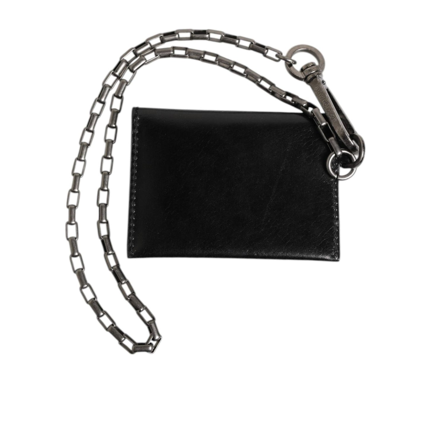 Dolce & Gabbana Black Cavallo Leather Wallet Chain Snap Bifold Card Holder