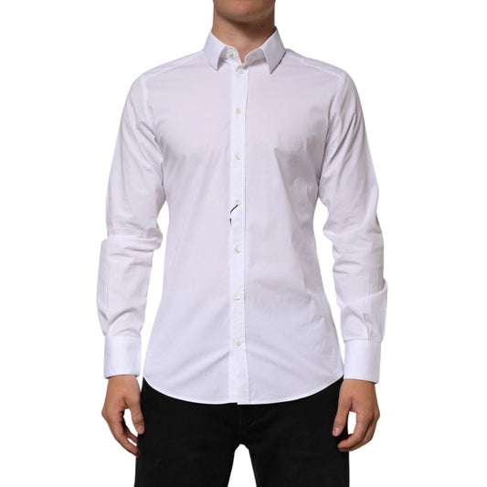 Dolce & Gabbana White Cotton GOLD Long Sleeves Formal Men Shirt