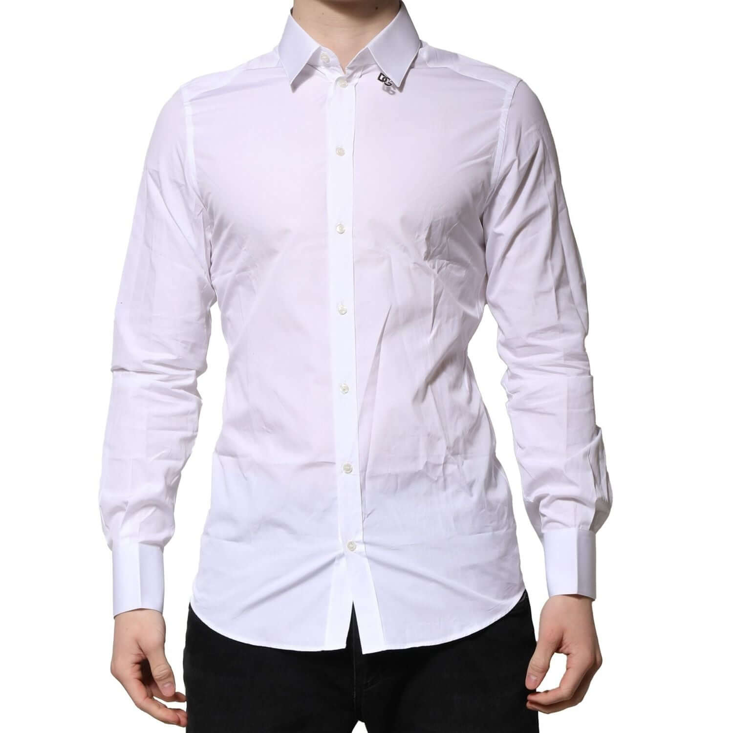 Dolce & Gabbana White Cotton GOLD Long Sleeves Formal Shirt
