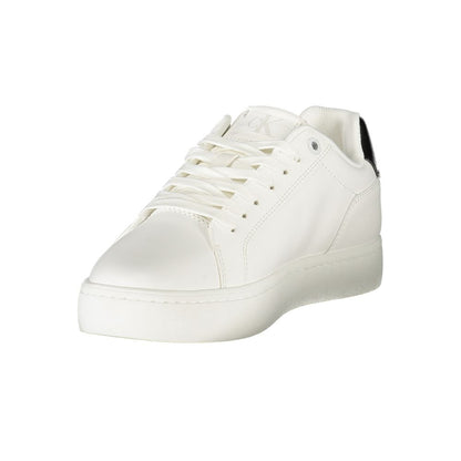 Calvin Klein White Leather Women Sneaker with black accents and removable footbed for comfort and luxury style