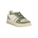 Tommy Hilfiger White Leather Men Sneaker with green accents, showcasing sporty sophistication and comfort with a removable footbed.