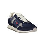 Tommy Hilfiger Blue Polyester Men Sneaker with iconic logo and lace-up design on white background.