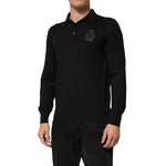 Dolce & Gabbana Black Cashmere Polo Men Longsleeves Sweater
