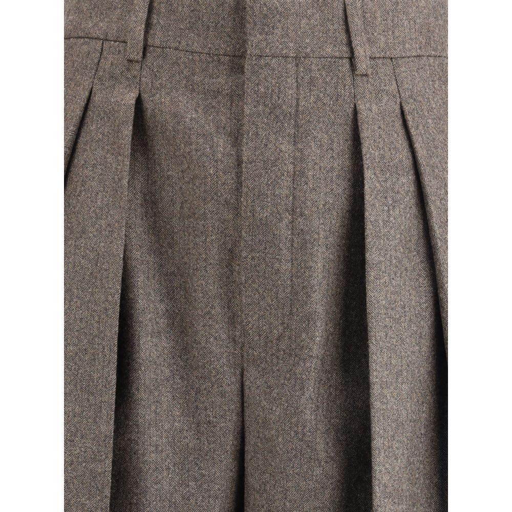 Saint Laurent Wool Herringbone pattern wide leg Pants SA-824389Y7K542003-IT36 | XS