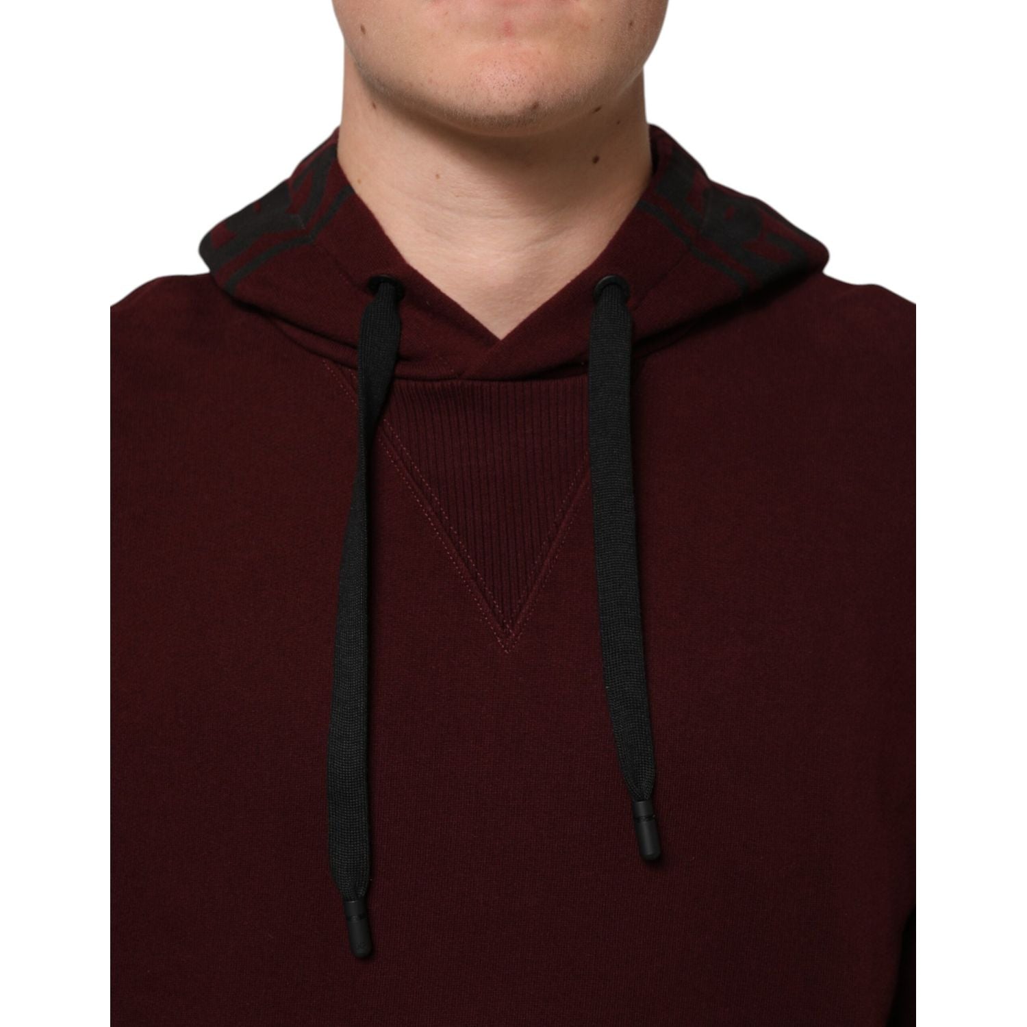 Dolce & Gabbana Burgundy Cotton Plaid Lined Men Hoodie Sweater