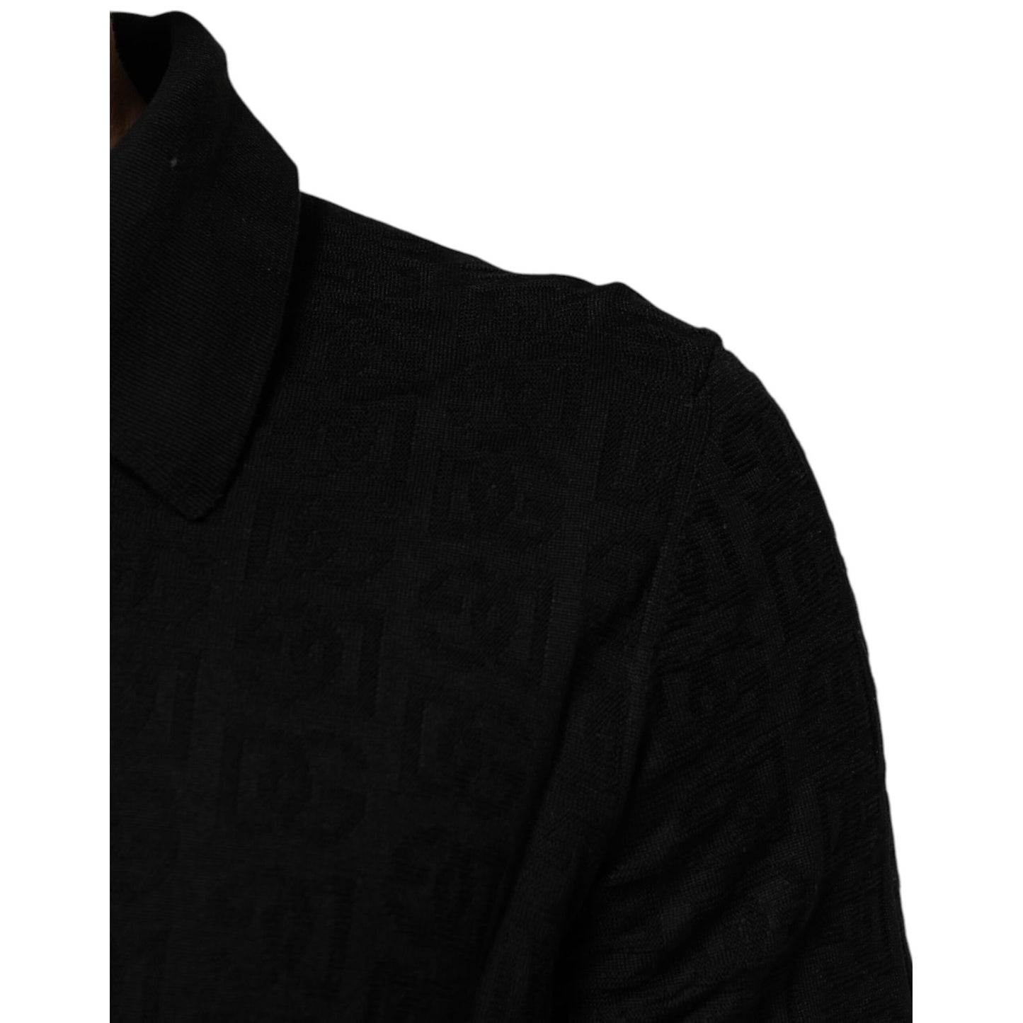 Dolce & Gabbana Black Silk Jacquard DG Polo Shirt T-shirt