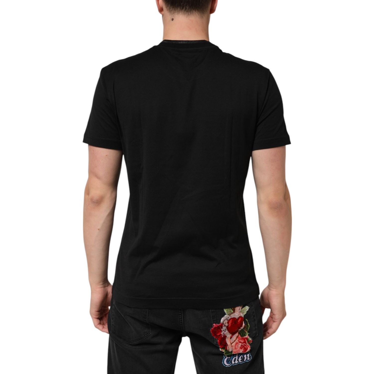 Dolce & Gabbana Black Cotton Embroidered DG Logo Pocket T-shirt