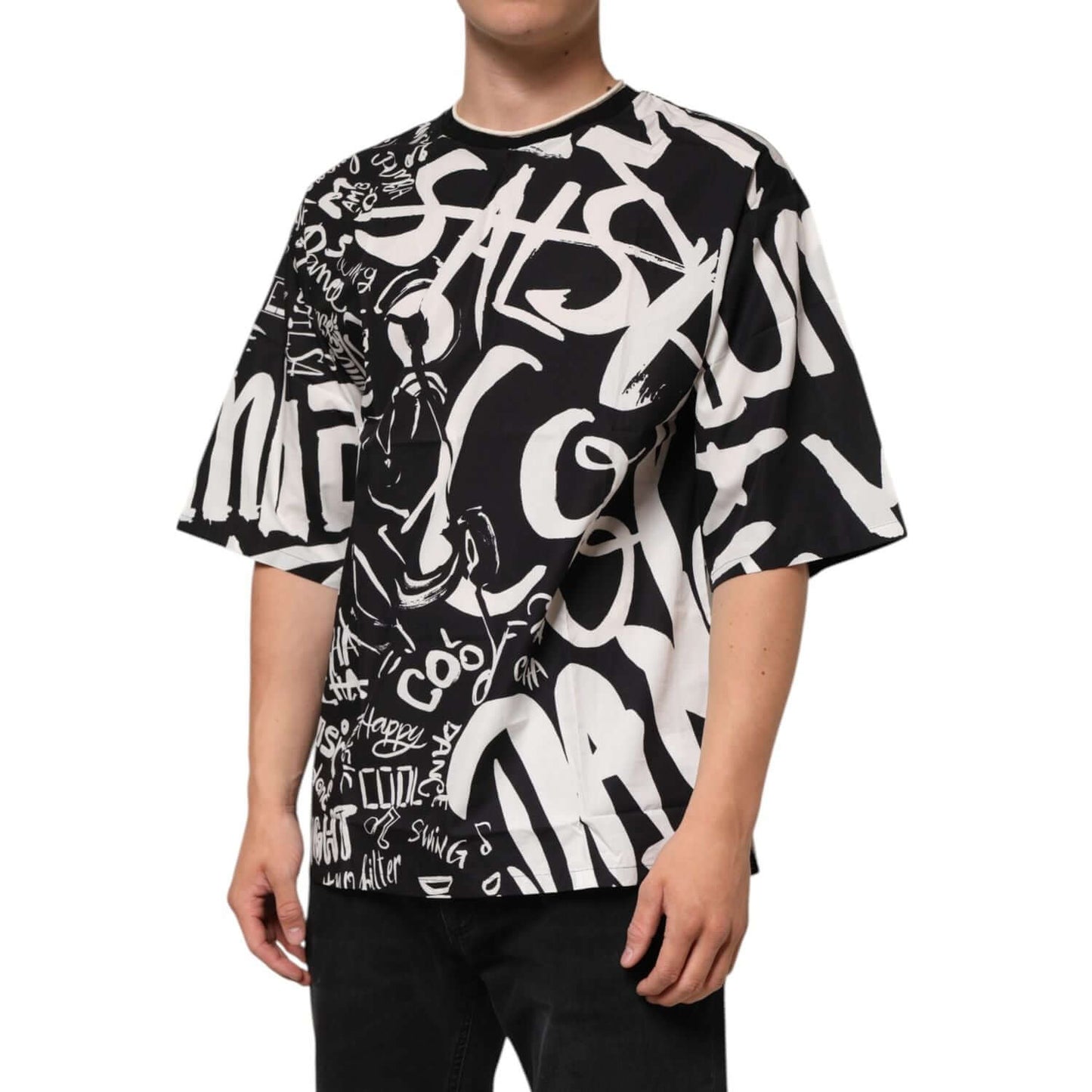 Dolce & Gabbana Black White Cotton Oversized Graffiti T-shirt