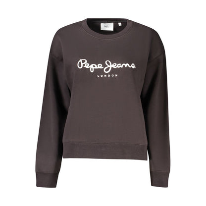 Pepe Jeans Black Cotton Women Sweater featuring long sleeves and crew neck with logo print, crafted from 70% organic cotton for eco-friendly style.