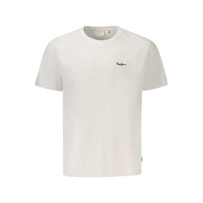 Pepe Jeans White Cotton Men T-Shirt featuring crew neck and subtle logo embroidery, crafted from organic cotton for sustainable casual style.