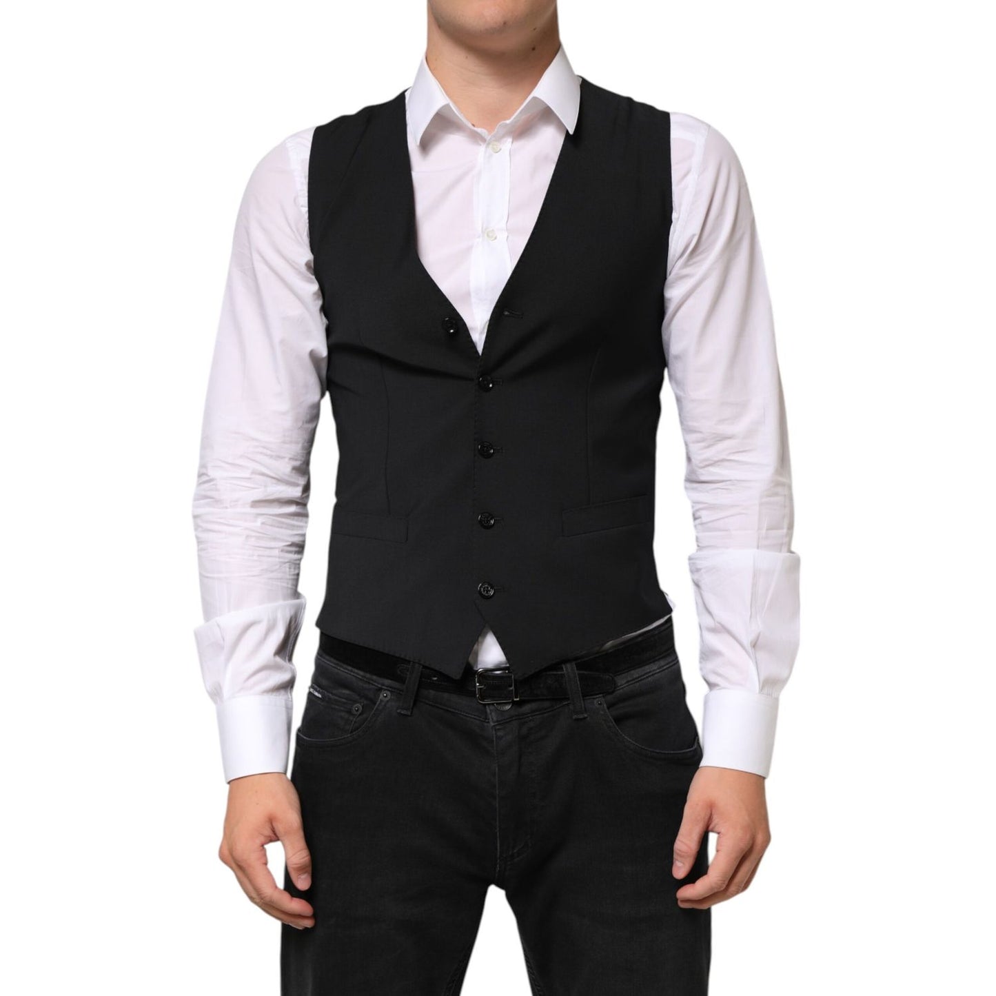 Dolce & Gabbana Black Wool Dress Formal Men Waistcoat Vest