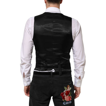 Dolce & Gabbana Black Wool Dress Formal Men Waistcoat Vest