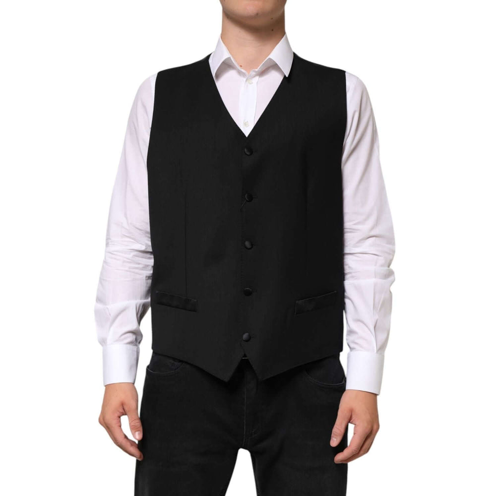 Dolce & Gabbana Black Wool Dress Formal Men Waistcoat Vest TSH90803-56