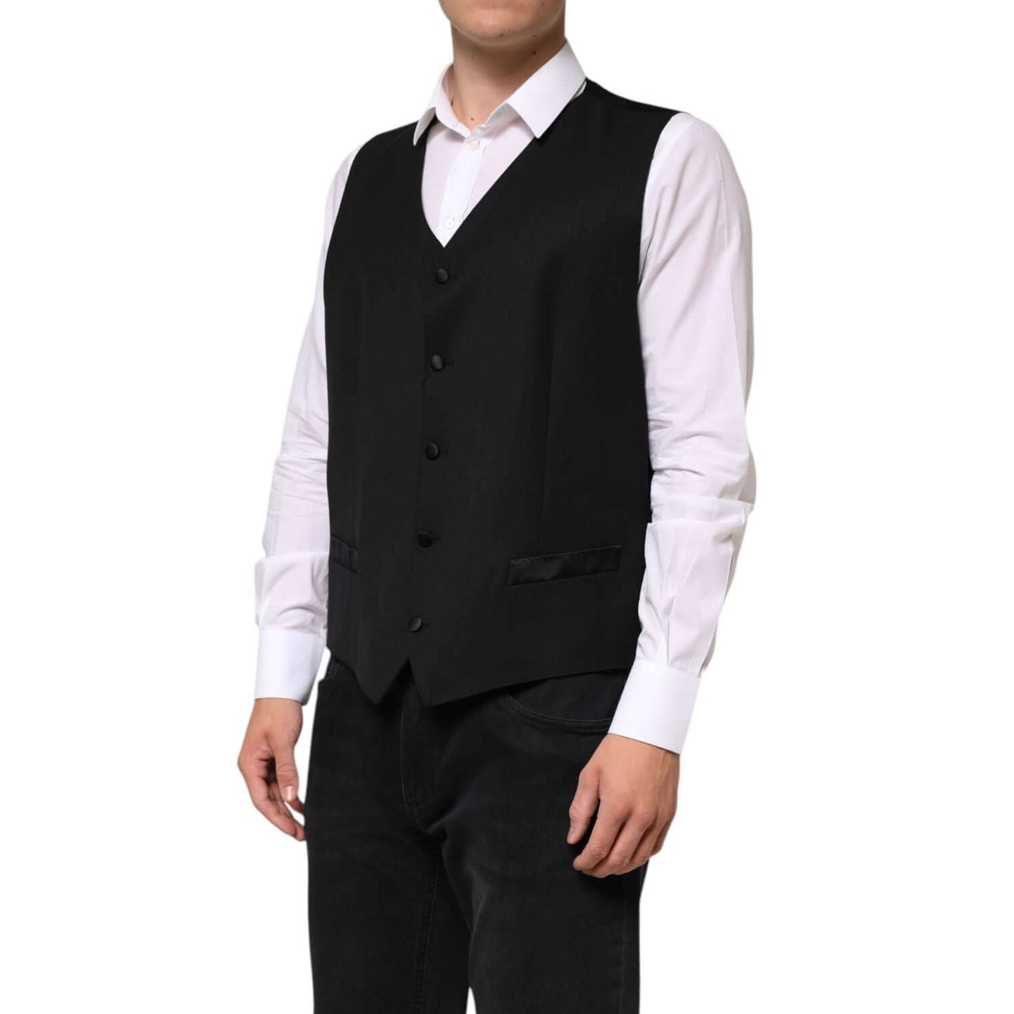 Dolce & Gabbana Black Wool Dress Formal Men Waistcoat Vest