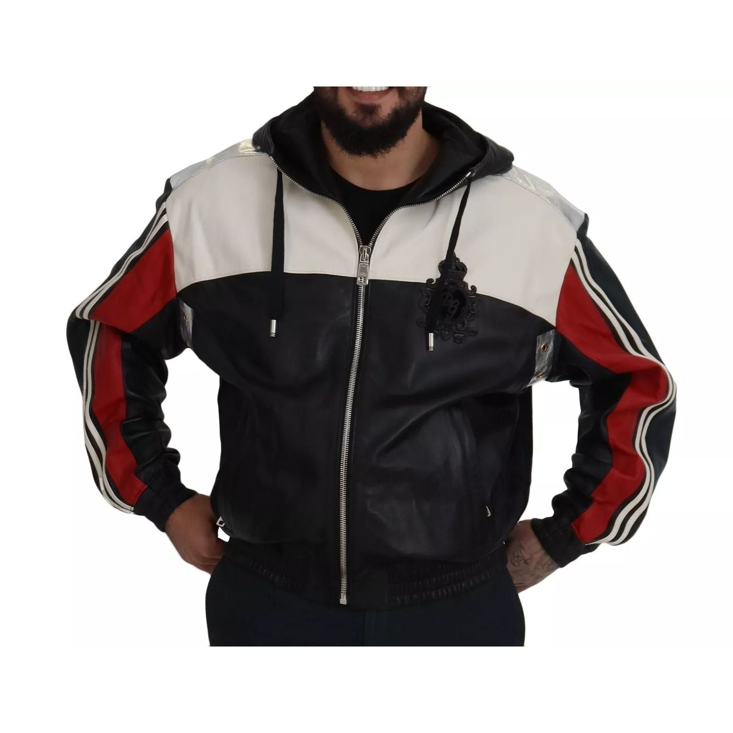 Dolce & Gabbana Black Leather Hooded Blouson Jacket