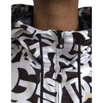 Dolce & Gabbana White Black Logo Hooded Full Zip Bomber Jacket