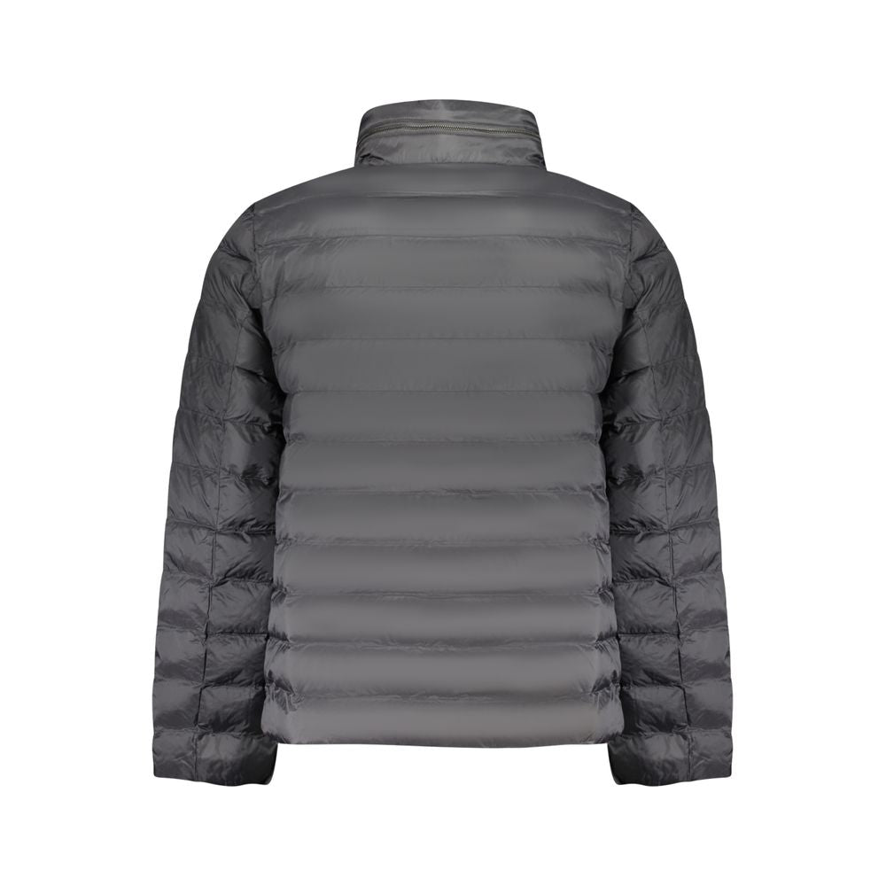 Back view of Calvin Klein Black Polyamide Men Jacket showcasing sleek design and water resistance.