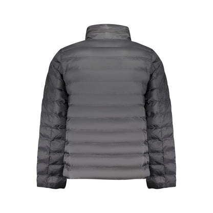 Back view of Calvin Klein Black Polyamide Men Jacket showcasing sleek design and water resistance.