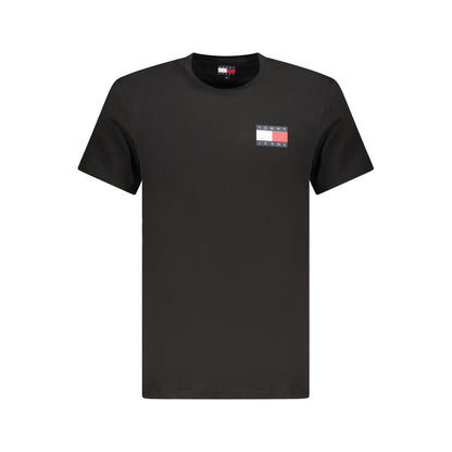Tommy Hilfiger Black Cotton Men T-Shirt with logo on chest, eco-friendly fashion-forward design, crew neck style.