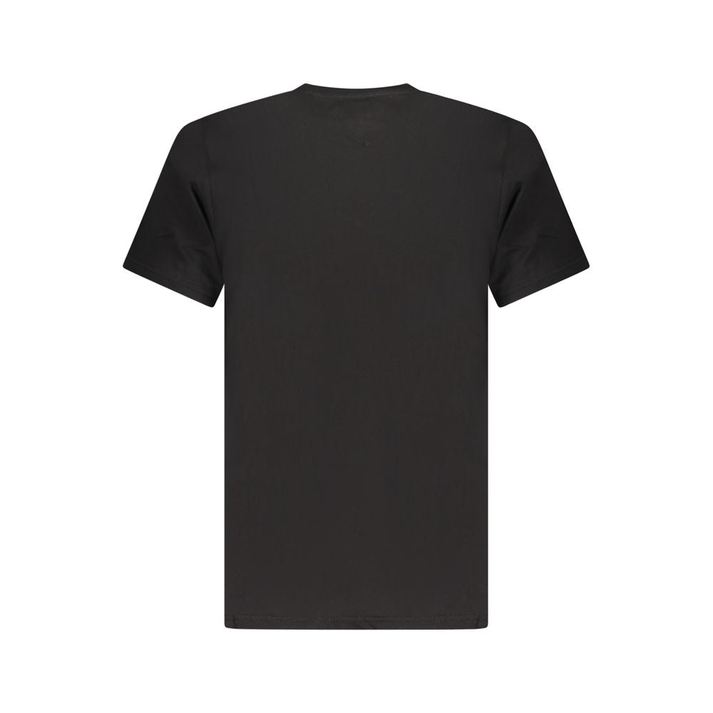 Tommy Hilfiger Black Cotton Men T-Shirt with crew neck, eco-friendly design, and distinctive branding for a stylish, sustainable wardrobe addition.