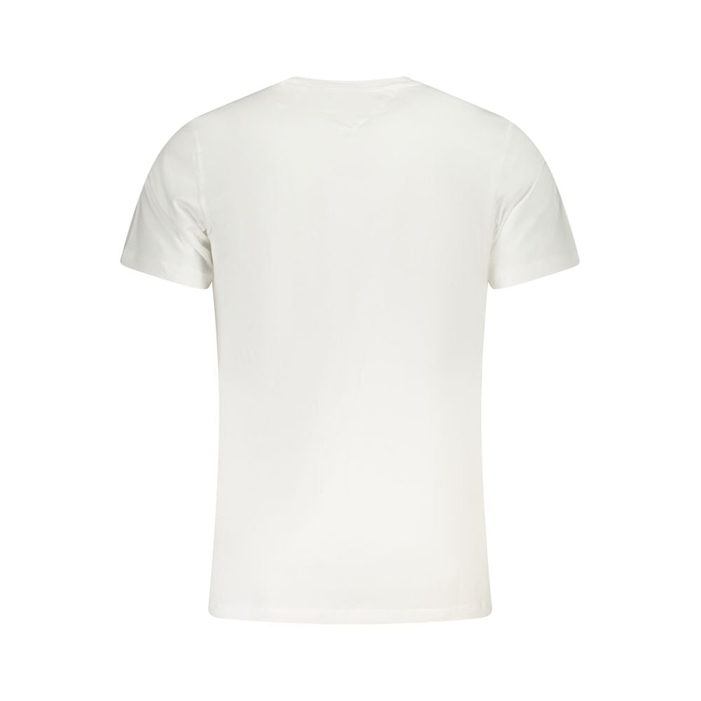 Back view of Tommy Hilfiger White Cotton Men T-Shirt showcasing classic design in regenerative cotton.