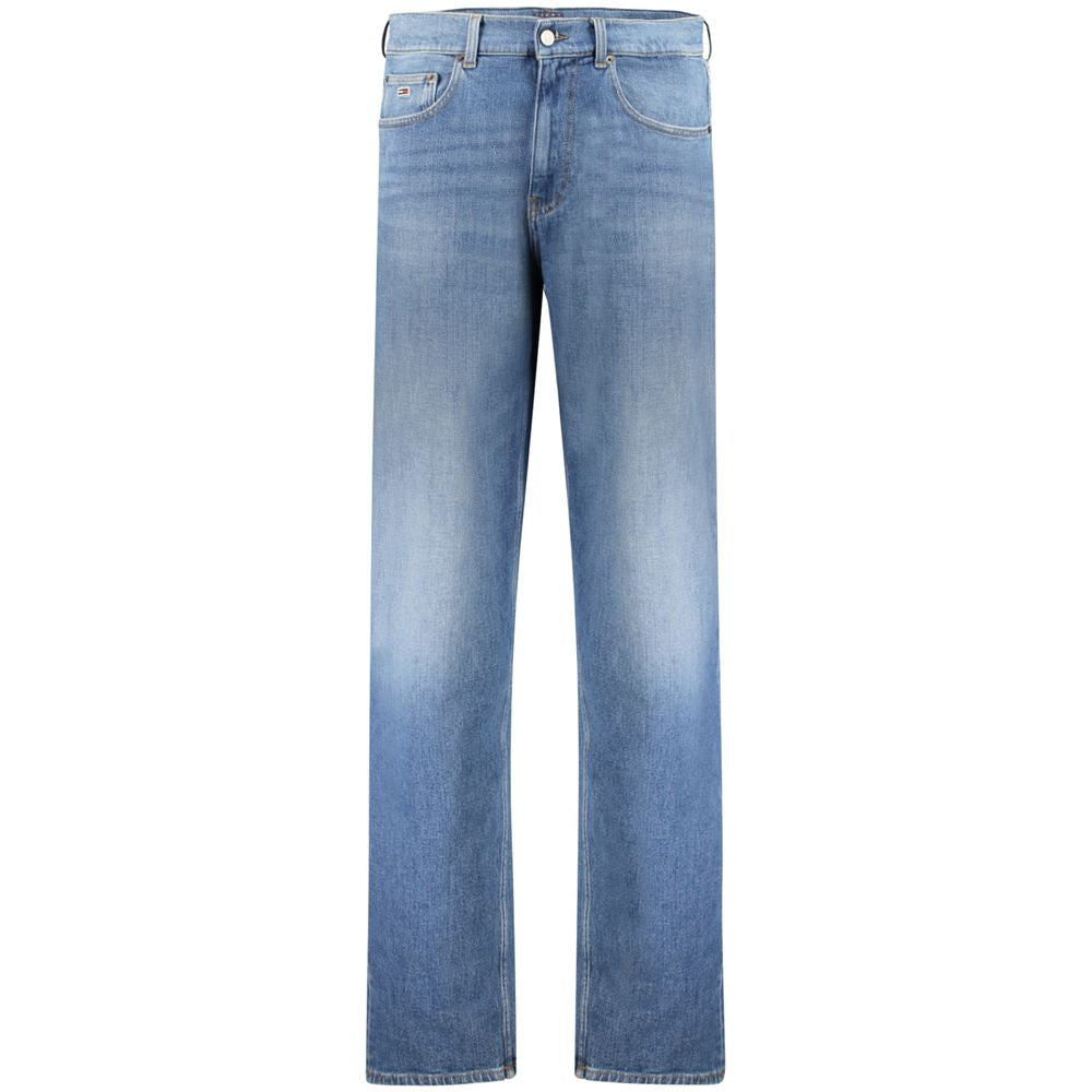 Tommy Hilfiger Blue Cotton Men Jeans with faded effect and embroidered logo, crafted with regenerative cotton for comfort and sustainability