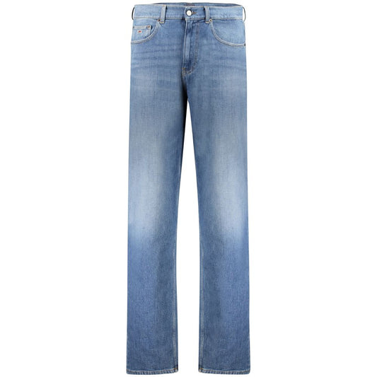 Tommy Hilfiger Blue Cotton Men Jeans with faded effect and embroidered logo, crafted with regenerative cotton for comfort and sustainability
