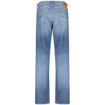 Back view of Tommy Hilfiger Blue Cotton Men Jeans showcasing faded effect and embroidery logo.