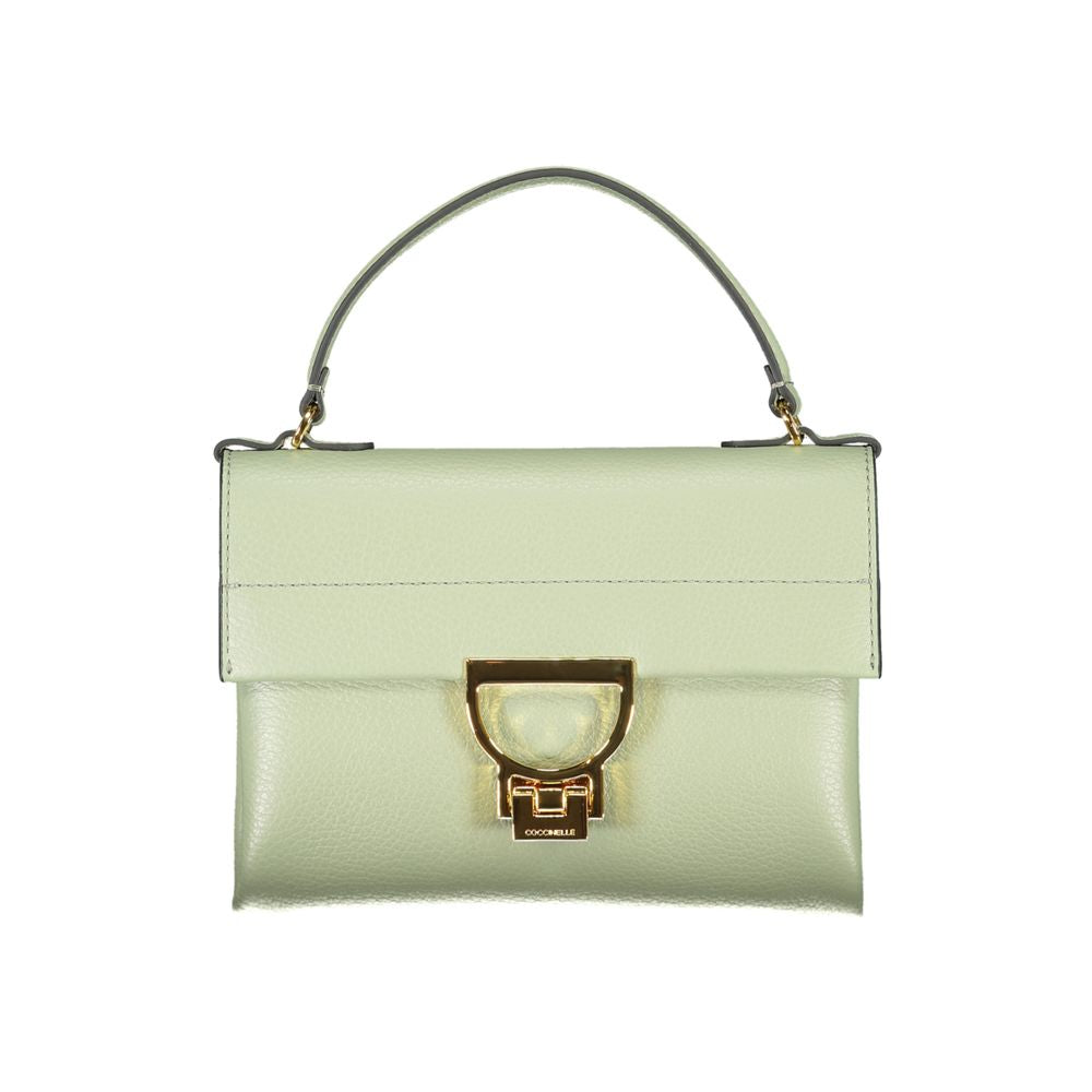 Coccinelle Green Leather Women Handbag with twist closure and adjustable strap, Italian craftsmanship in elegant design.