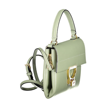 Coccinelle Green Leather Women Handbag with twist closure and adjustable strap, crafted in Italy for modern elegance.