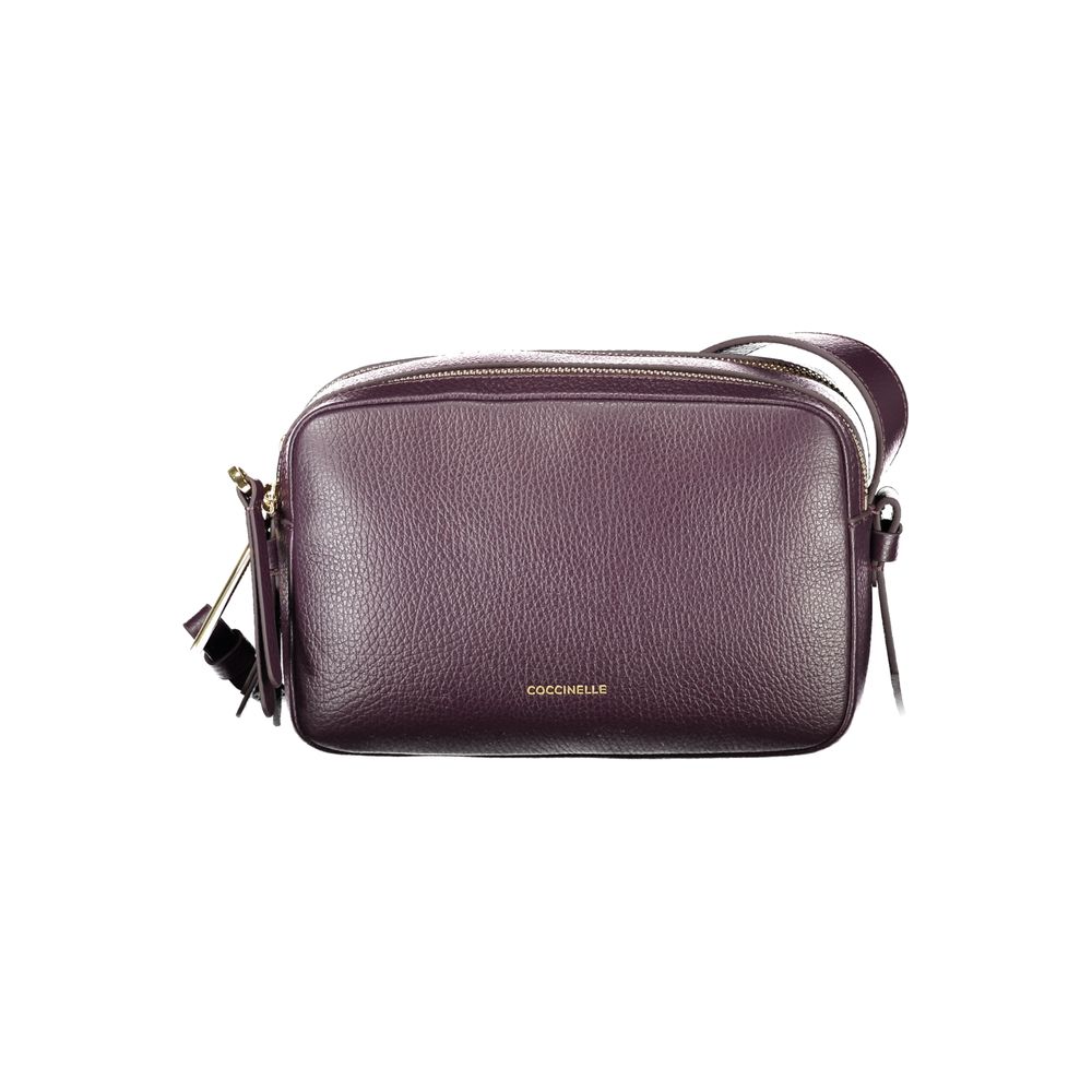 Coccinelle Purple Leather Women Handbag with adjustable strap and two compartments, crafted in luxurious Italian leather