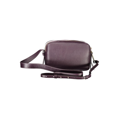 Coccinelle Purple Leather Women Handbag with adjustable strap and dual compartments.